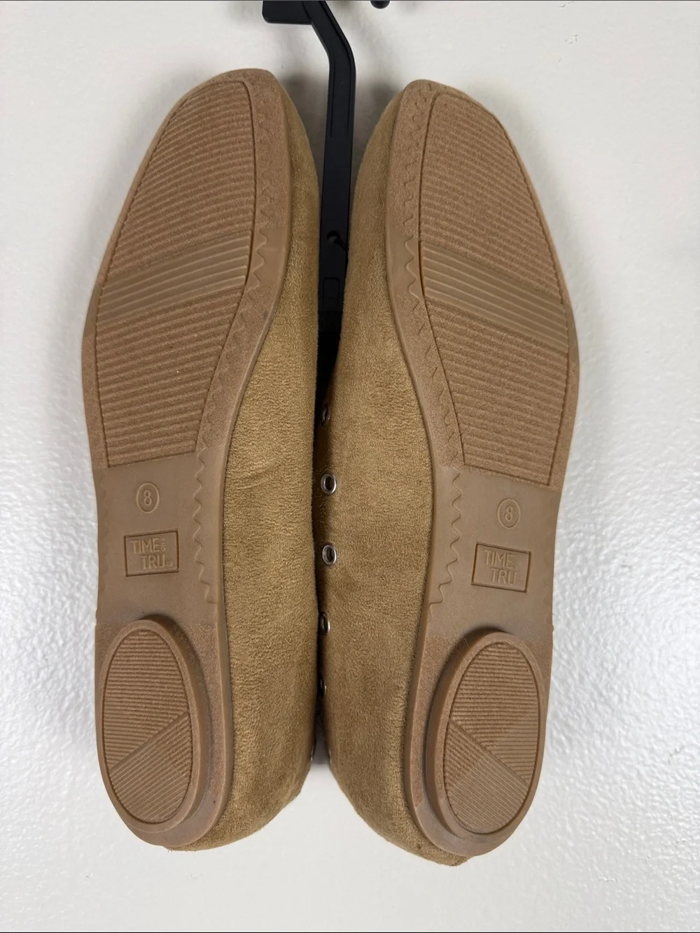 Time and Tru Tan Faux-Suede Lace-Up Eyelet Ballet Flats. NEW Size 8